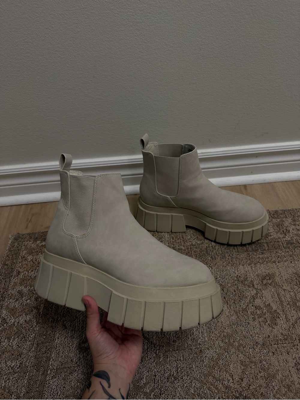 Beige Suede Platform Chelsea Boots Size 8.5 Women
